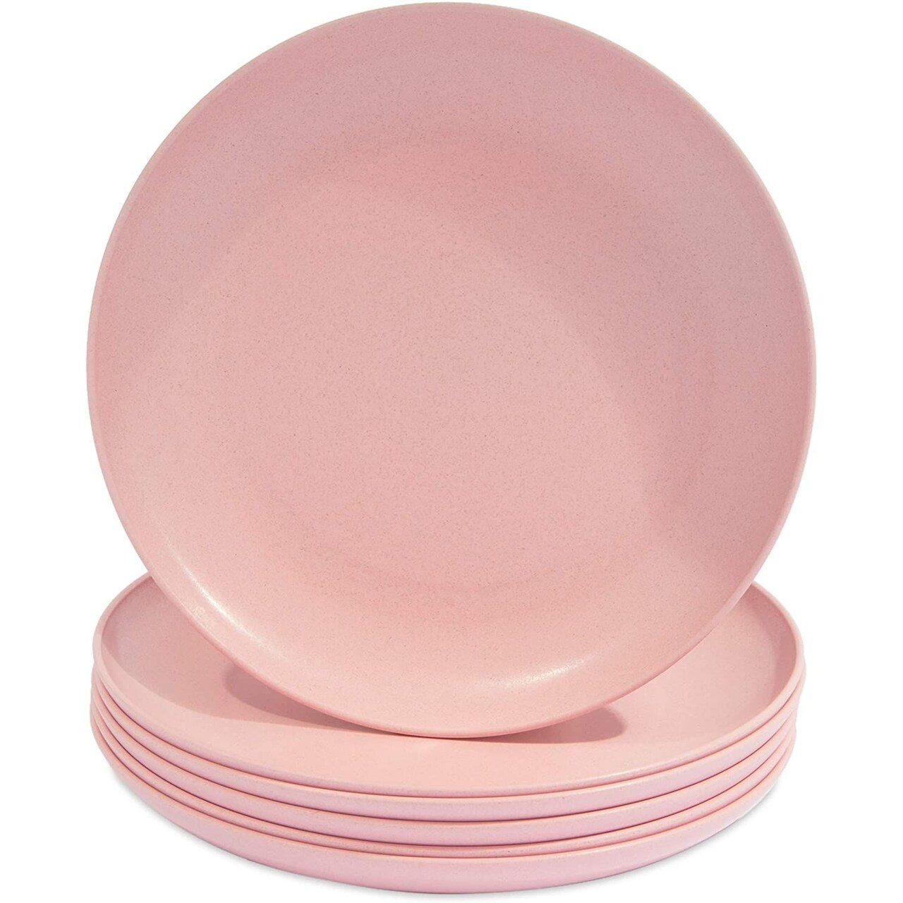 Okuna Outpost Wheat Straw Plates, Unbreakable Dinner Plates (6 Pack) - Microwave & Dishwasher Safe 8 Inch Pink - Dinnerware Sets